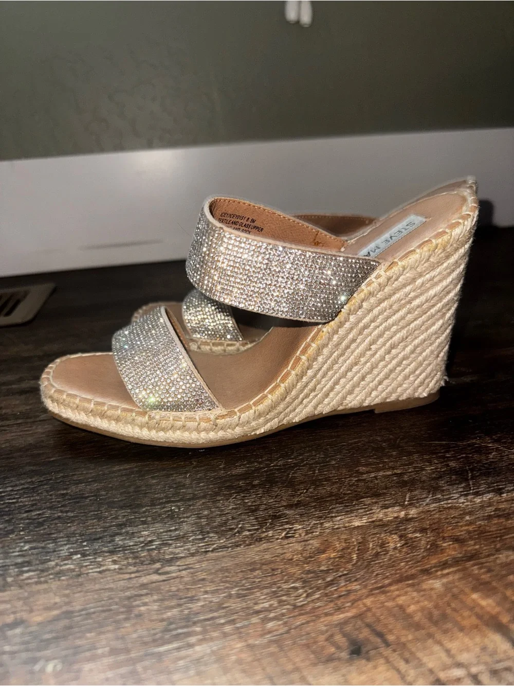 Steve Madden Silver Crystal Espadrille Wedges